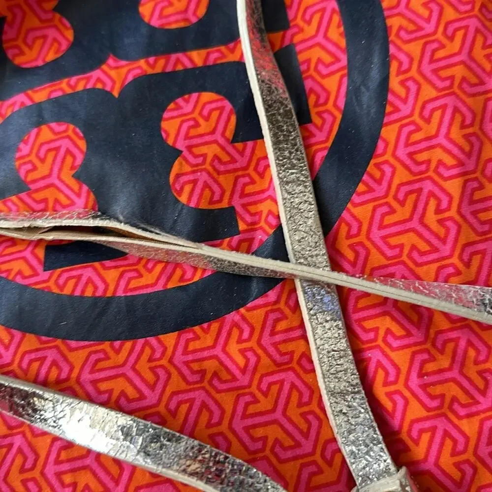 Tory Burch Metallic Silver logo T  tote Shoulder Bag.